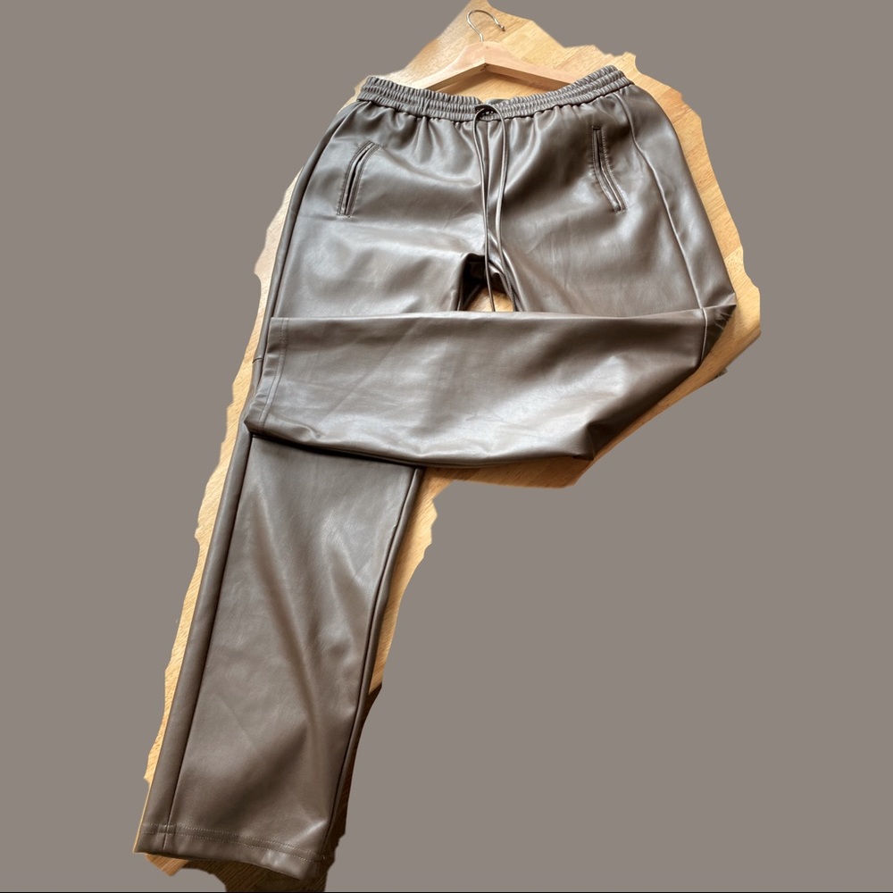 Anthropologie brown faux leather pants